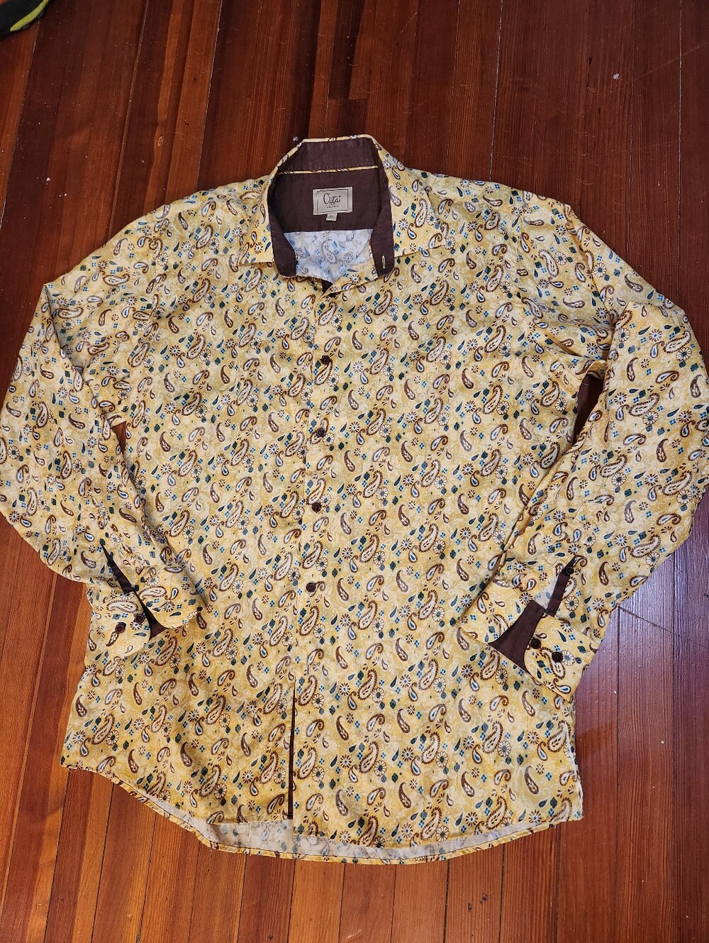 Retro Yellow Paisley Long-Sleeve Shirt